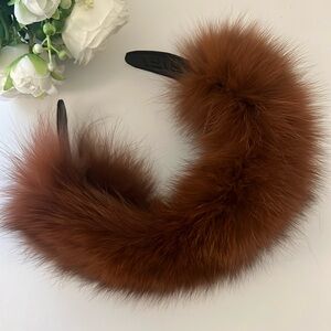Headband Brown Fox Fur with leather Hair Accessory with Voluminous T…